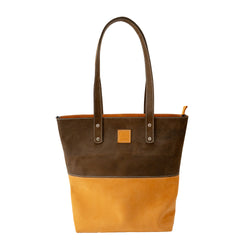 Color block leather tote bag